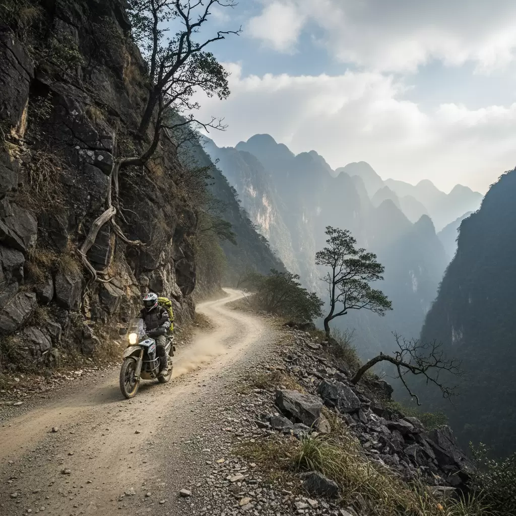 Đường lên Tà Xúa là thử thách lớn yêu cầu người lái phải có kinh nghiệm và sự cẩn trọng