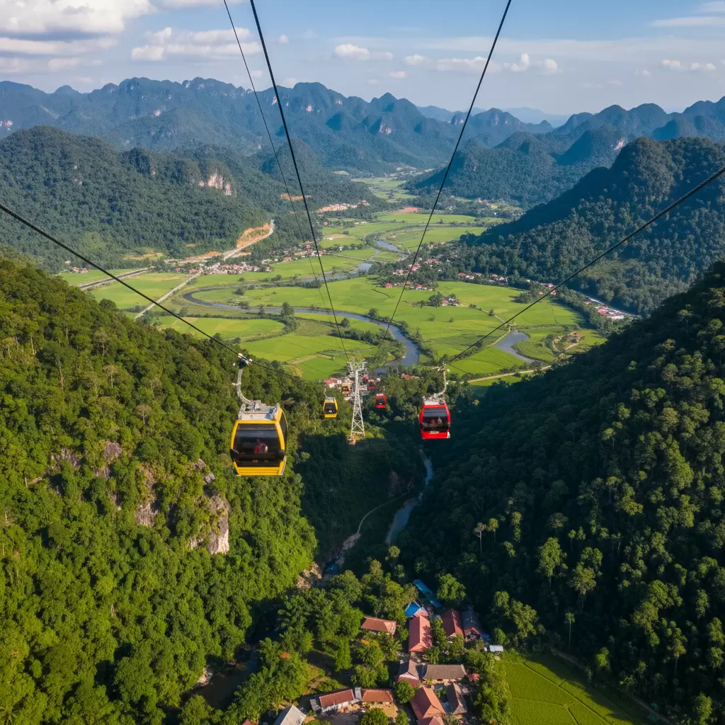 Hệ thống cáp treo hiện đại giúp du khách dễ dàng chinh phục đỉnh Chứa Chan và ngắm cảnh