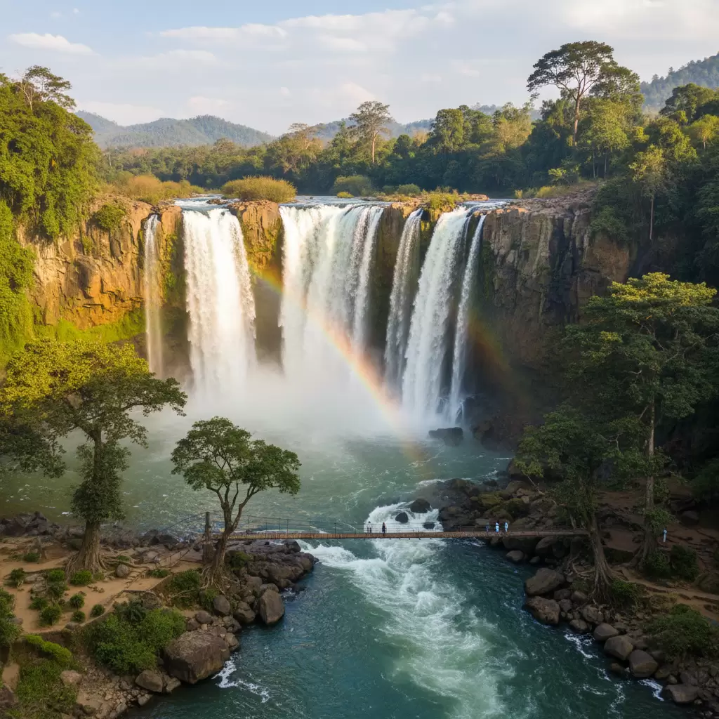 gemini_image_1767072739 Thác Dray Nur một trong những ngọn thác đẹp và hùng vĩ nhất Tây Nguyên là điểm đến không thể bỏ qua