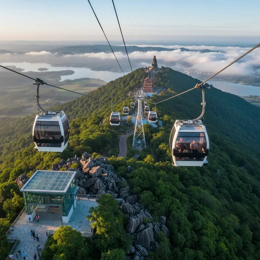 Trải nghiệm cáp treo hiện đại giúp du khách dễ dàng chinh phục đỉnh Núi Bà Đen