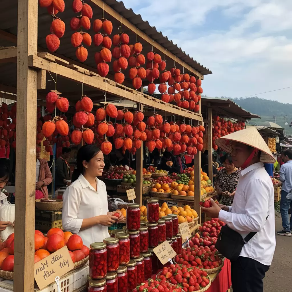 Hồng treo gió và các loại mứt là món quà không thể thiếu khi rời thành phố ngàn hoa