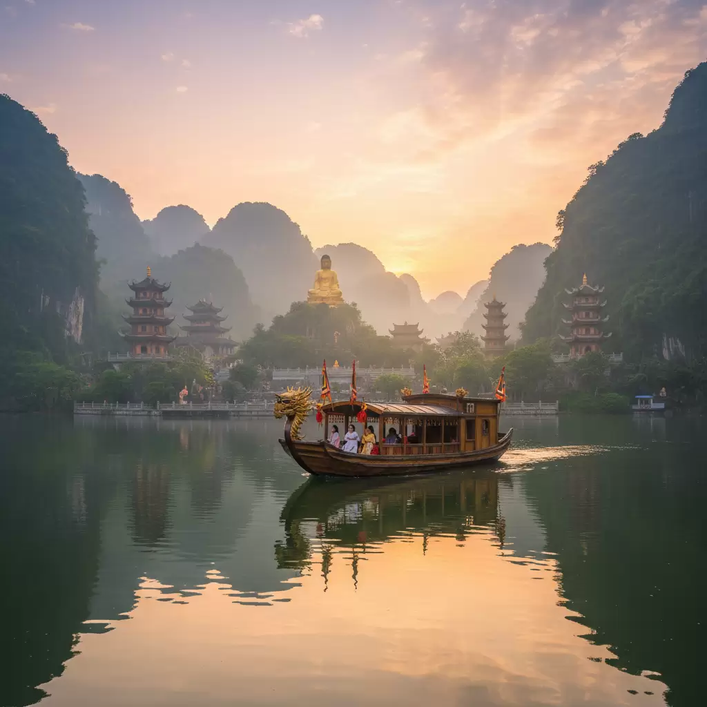 gemini_image_1767077728-2 Trải nghiệm đi thuyền trên hồ Tam Chúc mang lại góc nhìn toàn cảnh tuyệt đẹp về quần thể tâm linh