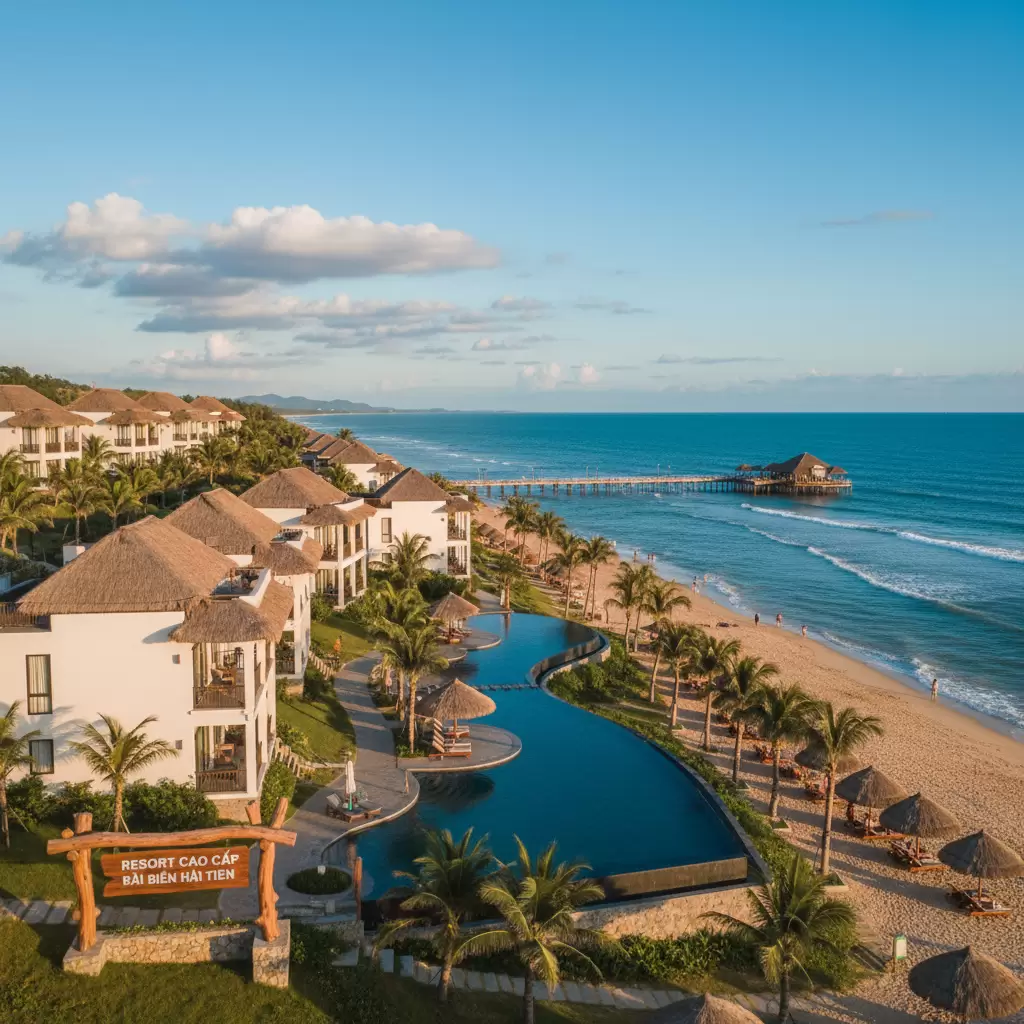 gemini_image_1767079566-1 Một khu resort cao cấp với kiến trúc hiện đại tại bãi biển Hải Tiến