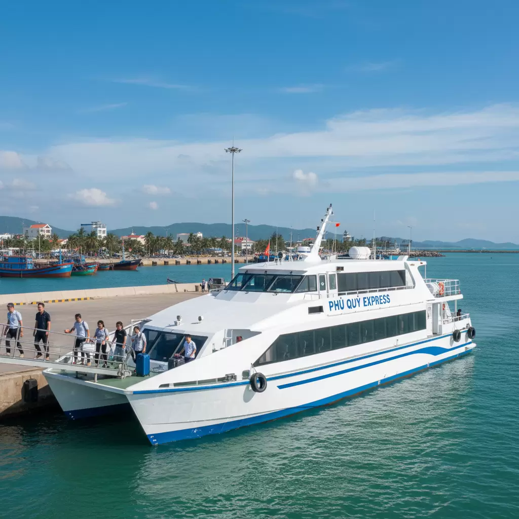 Tàu cao tốc là phương tiện chính kết nối đất liền với đảo Phú Quý đảm bảo hành trình nhanh chóng và tiện lợi