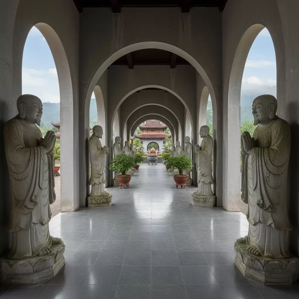 Hành lang La Hán là một trong những công trình kiến trúc ấn tượng nhất tại Bái Đính