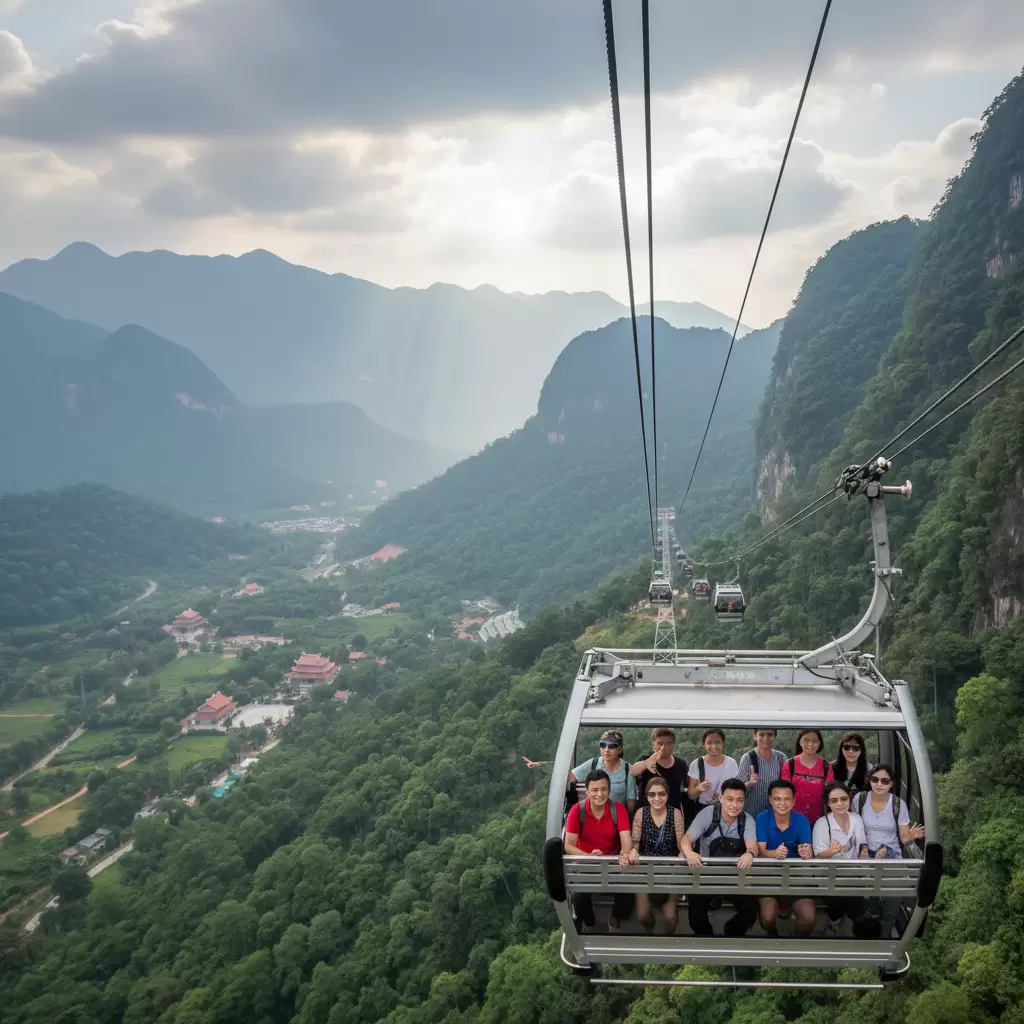Trải nghiệm cáp treo mang lại tầm nhìn tuyệt đẹp ra toàn cảnh núi rừng Tây Thiên và giúp tiết kiệm thời gian di chuyển